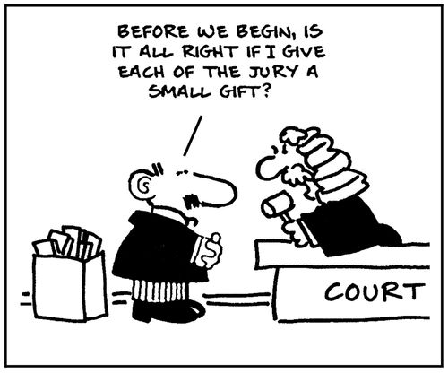 'Before we begin, is it all right if I give each of the jury a small gift?.'