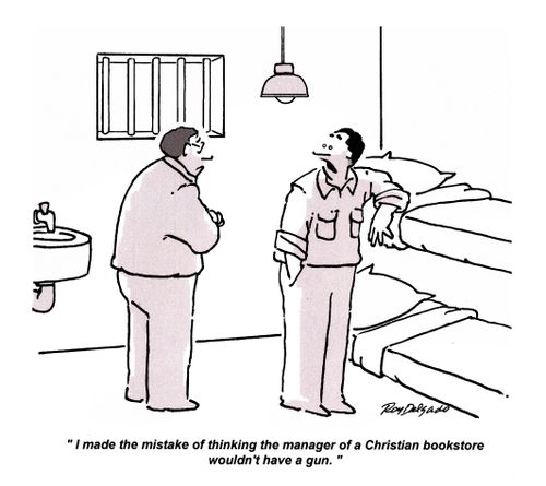 'I made the mistake of thinking the manager of a Christian bookstore wouldn't have a gun.'