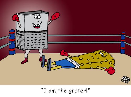 A cheese grater has won a boxing match against a block of cheese - 'I am the grater!'