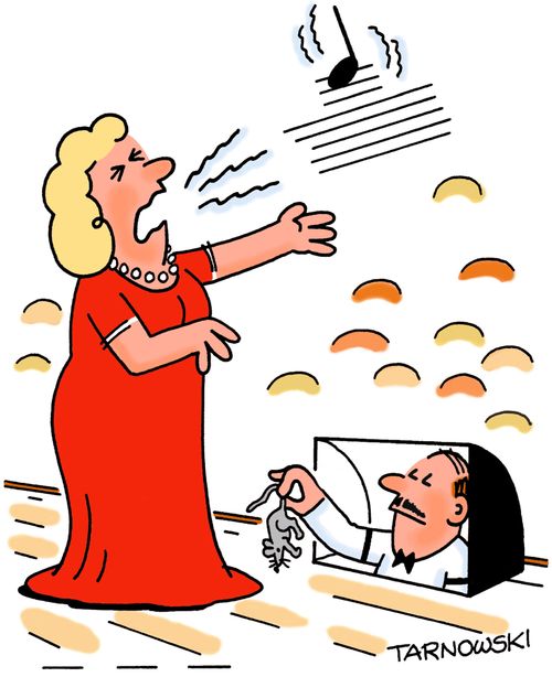 Opera singer screaming at a mouse to get that high pitch.
