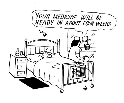 'Your medicine will be ready in about four weeks.'