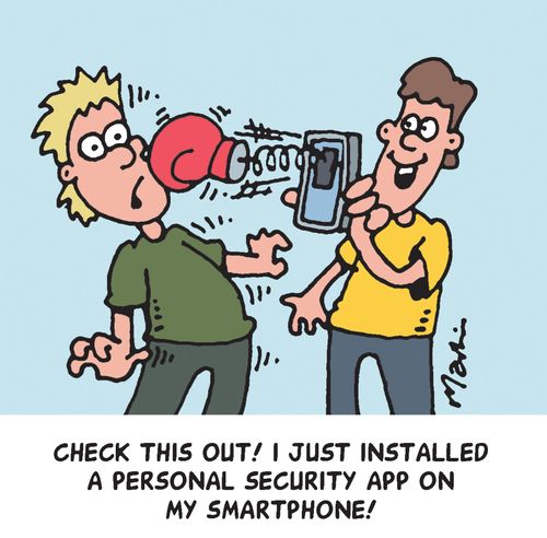 'Check this out! I just installed a personal security app on my smartphone!'