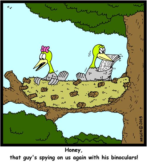 'Honey, that guy's spying on us again with his binoculars!'