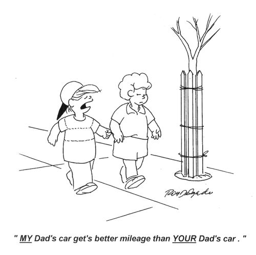 'My dad's car gets better mileage than YOUR dad's car.'