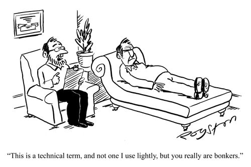 Psychiatrist tells patient: 'This is a technical term, and not one I use lightly, but you really are bonkers.'