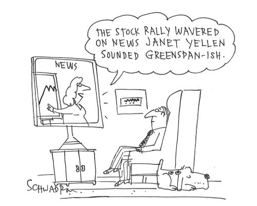"The stocks rally wavered on news Janet Yellen sounded greenspanish."