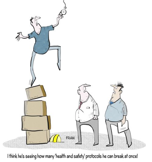 "I think he's seeing how many 'health and safety' protocols he can break at once!"