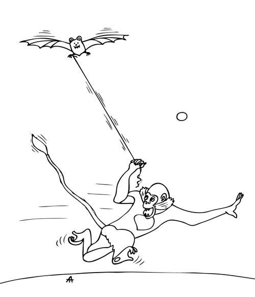 Evil monkey takes its bat for a fly.