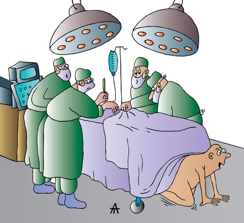 Patient Escaping from the Operating Theatre.