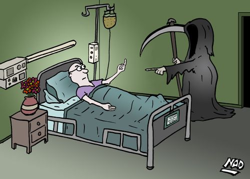 A dying man gives Death the bird