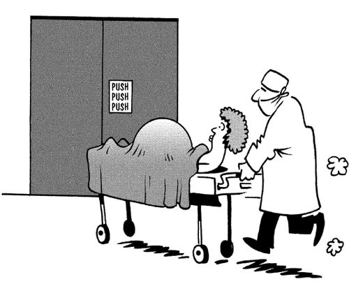 Push Push Push: sign on maternity ward doors.