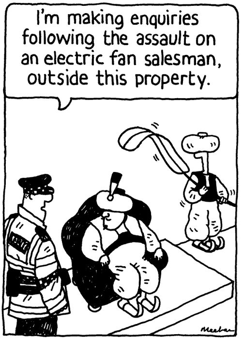 'I'm making enquiries following the assault on an electric fan salesman, outside this property.'