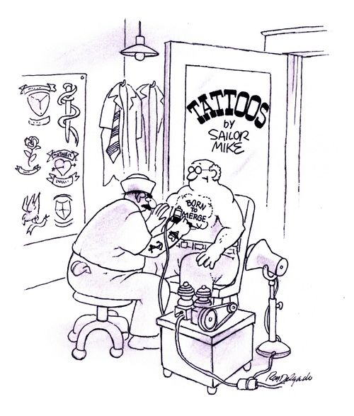 Businessman in a tattoo parlour.
