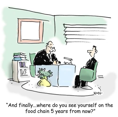 'And finally. . . where do you see yourself on the food chain 5 years from now?'