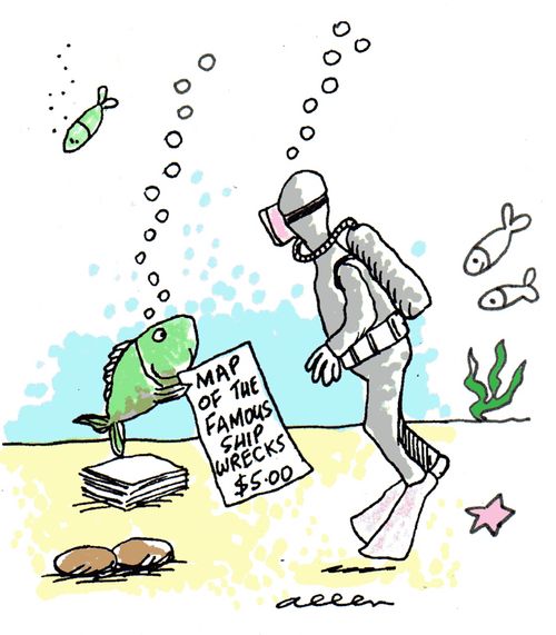Fish holding map of famous wrecks 