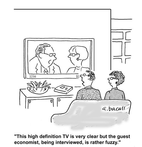 This high definition TV is very clear but the guest economist, being interviewed, is rsaather fuzzy