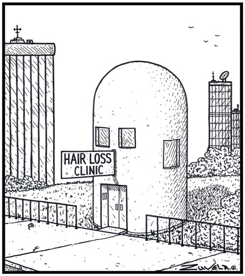 A Hair Loss Clinic in the form of a bald head.