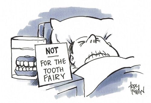 Bedside notice by false teeth - NOT for the tooth fairy.