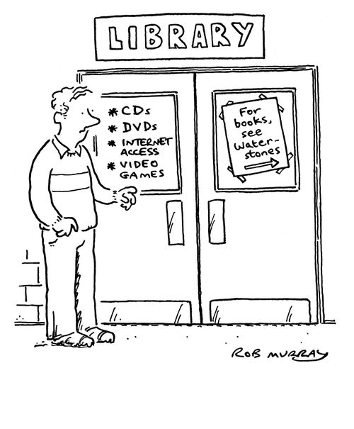 A library user is directed to the nearest bookshop.