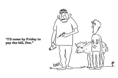 I'll come by Friday to pay the bill.