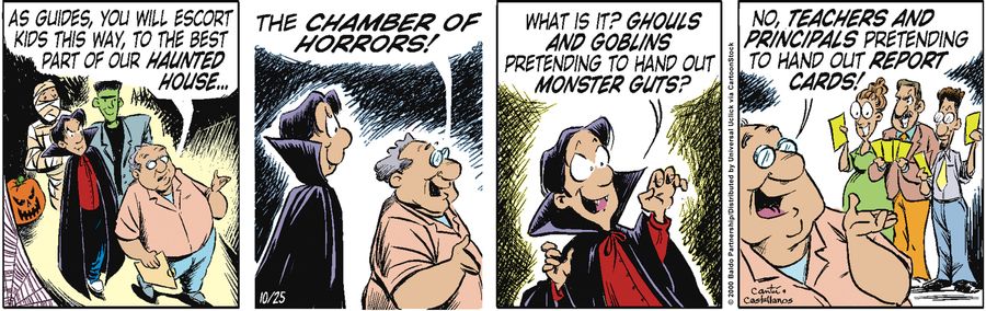"As guides, you will escort kids this way, to the best part of our haunted house. The chamber of horrors!"