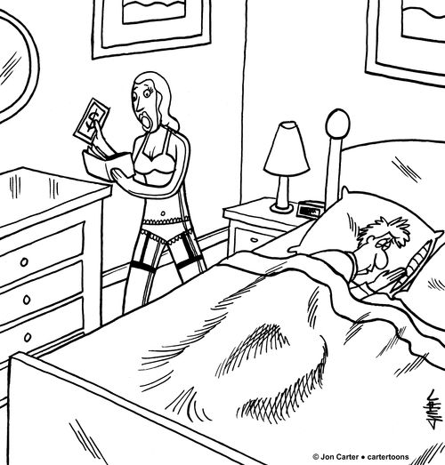 Blowup doll takes money from man sleeping in bed.