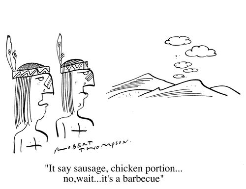 "It say sausage, chicken portion...no, wait, its a barbecue"