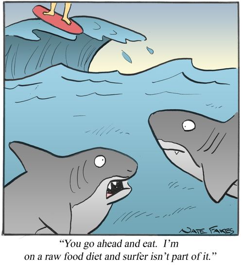 'You go ahead and eat. I'm on a raw food diet and surfer isn't part of it.'