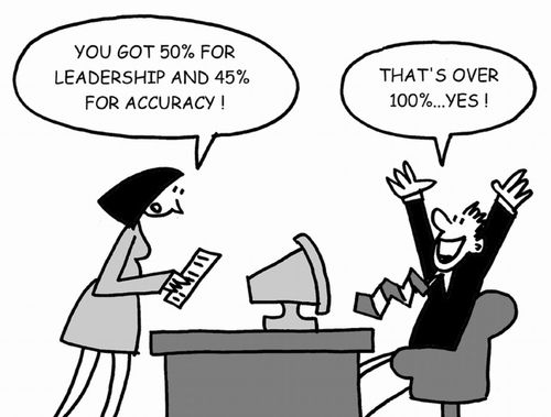 "You got 50% and 45% for accuracy!"  "That's over 100%...Yes!"