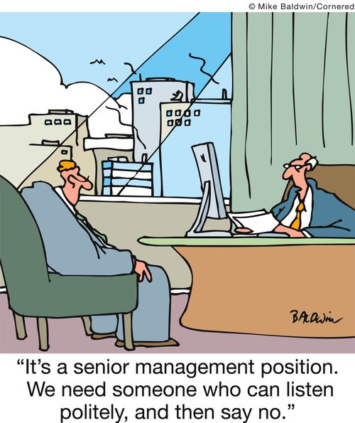 'It's a senior management position.  We need someone who can listen politely, and then say no.'