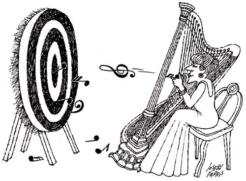 Harpist shooting at target