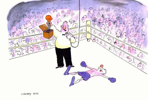 Jack-in -the-box wins boxing match.