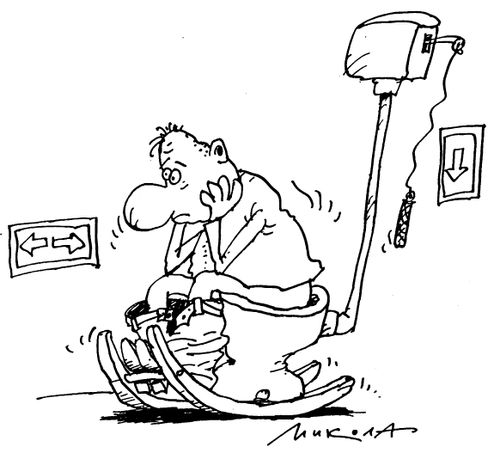 Man on rocking chair toilet