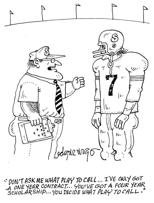 'Don't ask me what play to call..I've only got a one year contract...you've got a four year scholarship...you decide what play to call.'