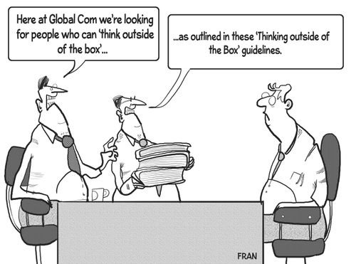 "Here at Global Com we're looking for people can 'think outside of the box'..."