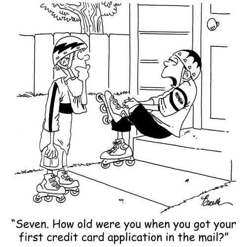 'Seven. How old were you when you got your first credit card application in the mail?'