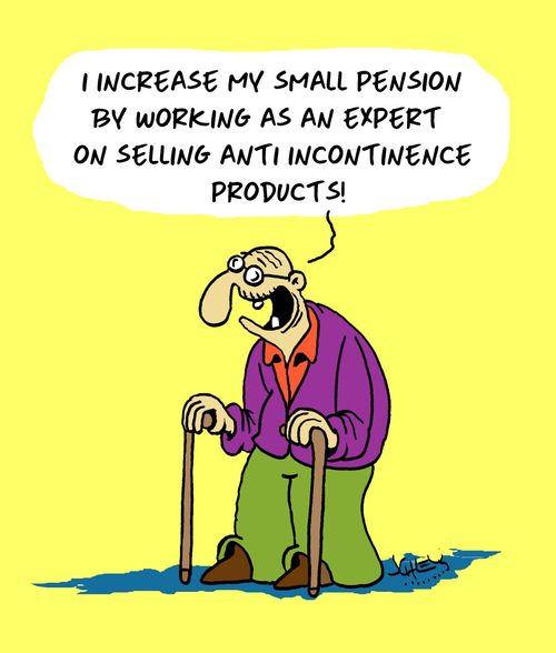 "I increase my small pension by working as an expert on selling anti-incontinence products!"
