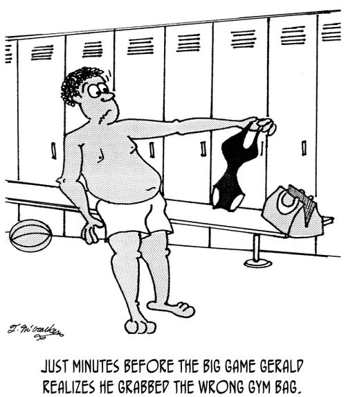 Just minutes before the big game Gerald realizes he grabbed the wrong gym bag.
