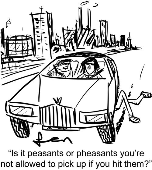 'Is it peasants or pheasants you're not allowed to pick up if you hit them?'