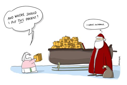 Bunny rabbit helping Santa - 'I hate interns.'