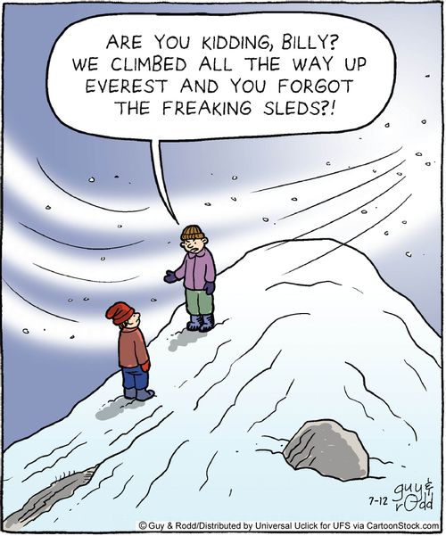 'Are you kidding, Billy? We climbed all the way up Everest and forgot the freaking sleds.'