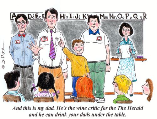 'And this is my dad. He's the wine critic for The Herald and he can drink your dads under the table.'