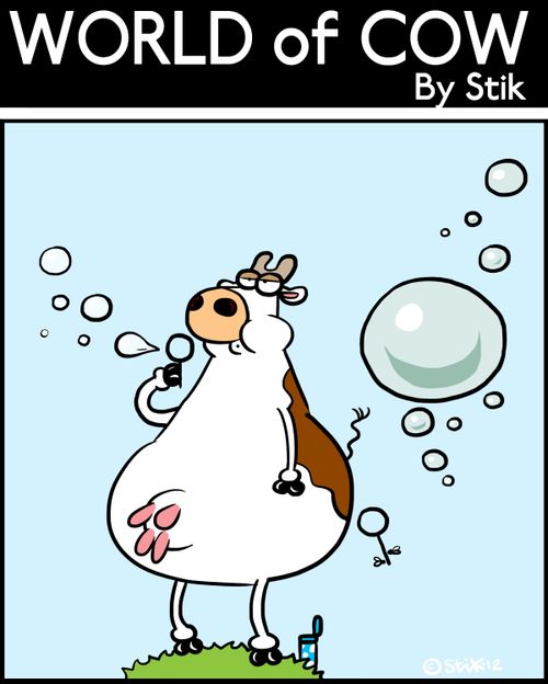 Cow blowing bubbles from both ends.
