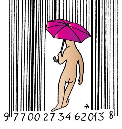Man and barcode-rain