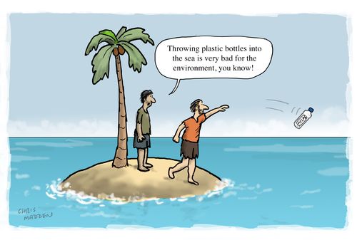 "Throwing a plastic bottle into the sea is very bad for the environment, you know!"