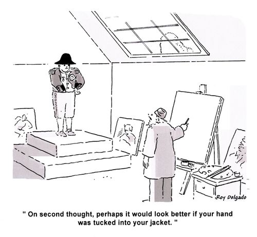 'On second thought, perhaps it would look better if your hand was tucked into your jacket.'