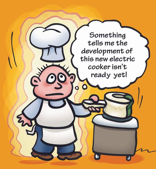 'Something tells me the development of this new electric cooker isn't ready yet.'