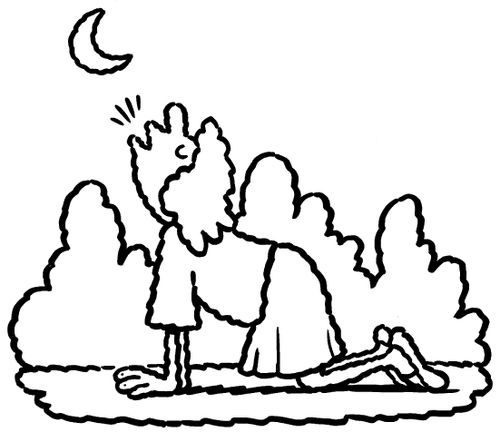 Woman barking at the moon.
