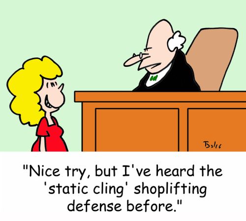 'Nice try, but I've heard the 'static cling' shoplifting defense before.'