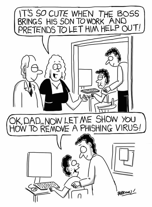 "It's so cute when the boss brings his son to work and pretends to let him help out!"